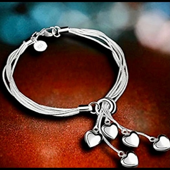 925 Silver Stamped Multiple Heart ❤️ Bracelet - Picture 1 of 3